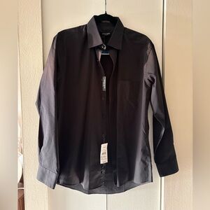 Pierre Cardin Men's Solid Black Long-Sleeve Dress Shirt